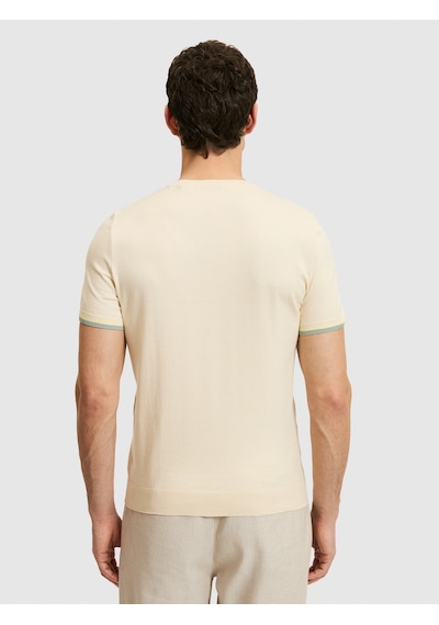 Ekru Slim Fit %100 Pamuk Bisiklet Yaka Triko T-shirt Bej