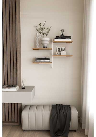 Aju 4 Katlı Duvar Rafı Metal Çerçeveli Dekoratif Kitaplık Ve Raf Ünitesi Modern Ve Minimalist Beyaz