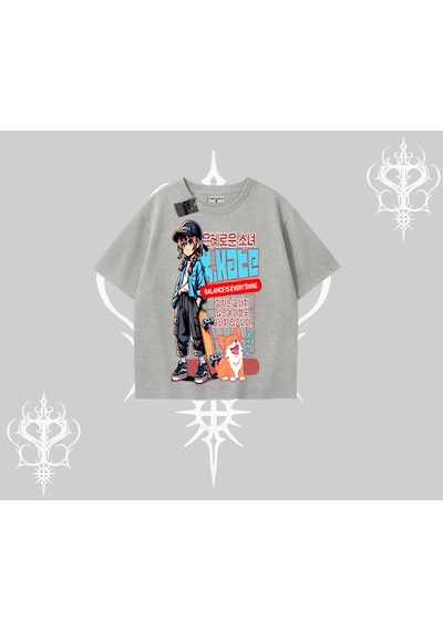 Tarzsokak Oversize Tshirt Anime Hiker Girl Balance Is Everything Baskılı Gri