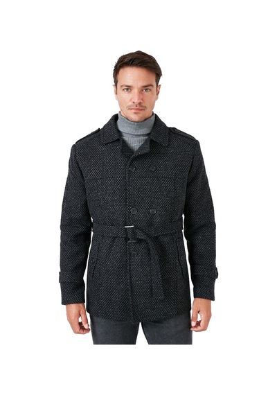 Buratti Slim Fit Cepli Pamuklu Kaşe Erkek Kaban 5841015 Antrasit Noktalı
