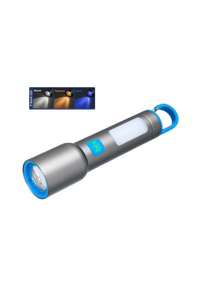 Bix Bx1010fl Beyaz-mavi-turuncu 10w 3 Renk 500 Lümen Zoom Özellikli 500 Metre Menzilli Led El Feneri Şarj Edilebilir Flashlight Gri