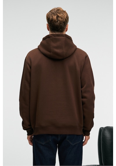 Grimelange AMOS Erkek Yumuşak Kumaşlı 3 İplik Oversize Kapüşonlu Kanguru Cepli Acı Kahve Sweatshirt