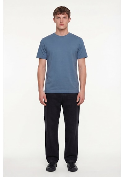 Sabri Özel Erkek Pilot Mavi Normal Kesim Regular FitPamuk Dokuma Bisiklet Yaka Basic T-shirt