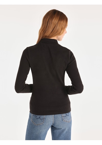 Colin's Colins Slim Fit Balıkçı Yaka Basic Siyah Kadın Uzun Kol Tişört Cl1065697 Siyah