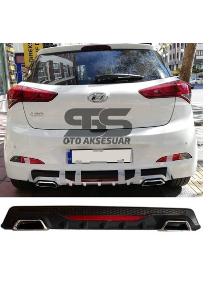 Hyundai İ20 Difüzör Arka Tampon Eki 2 Egzoz Çıkışlı Siyah Reflektörlü