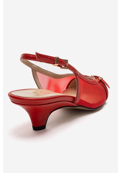 Luvishoes Lavıera Kırmızı File Tokalı Hakiki Deri Kadın Kısa Topuklu Ayakkabı