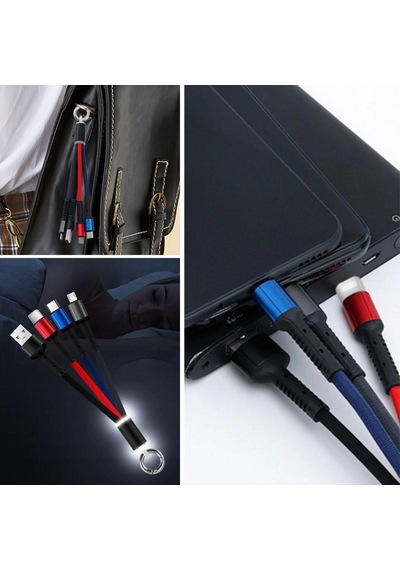 Işıklı Anahtarlık Model 3 İn 1 Usb Çıkışlı Mikro,type-c Ve Apple iPhone Uyumlu Şarj Kablosu 5047