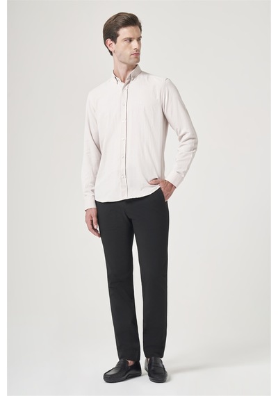 İmza Bej Düğmeli Yaka Oxford Slim Fit Pamuklu Gömlek 1004265284 Koyu Bej