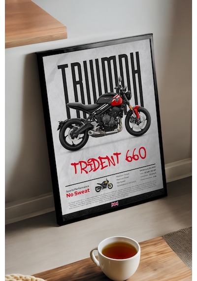 Triumph Trident Siyah Ahşap Çerçeveli Dekoratif Motosiklet Duvar Tablosu