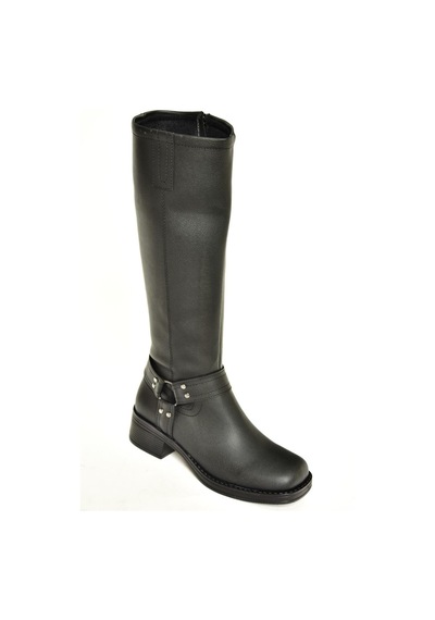 Fox Shoes T404550009 Siyah Alçak Topuklu Kadın Çizme Siyah-Suni Deri