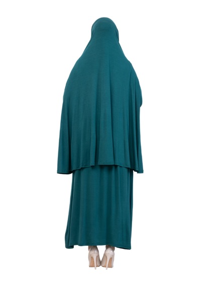 Modish Group İki Parça Namaz Elbisesi Uzun Pamuklu Tesettür Giyim Abaya & Başörtüsü Set Zümrüt