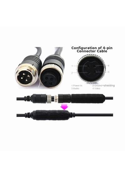 22 Metre 15 + 7 4 Pinli Ticari Araç Kamera Kablosu 12-24 Volt