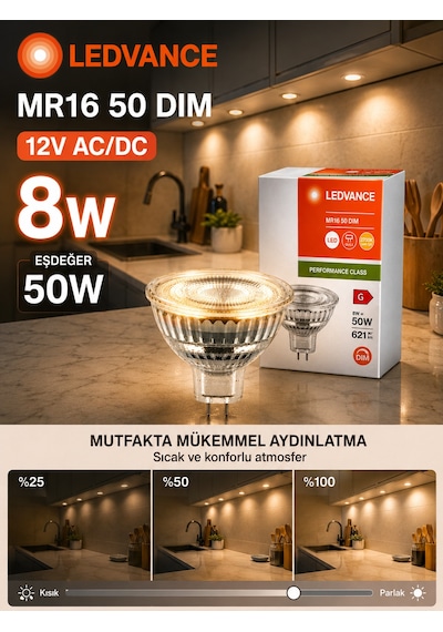 6 Adet Ledvance 12v Ac/dc 8w 50w Dimli 2700k Sarı Işık Gu5.3 Duylu Led Çanak Ampul