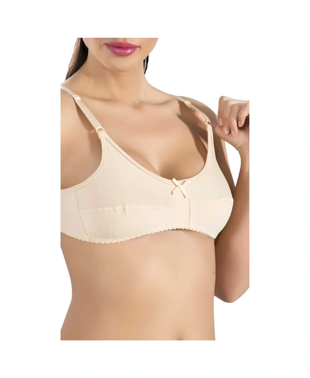 Tezzgelsin Kadın 3'lü Kurdele Detaylı Pamuklu Penye Sütyen Ten Rengi
