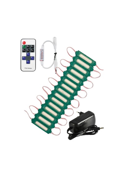 20 Adet 12 Volt 2 Watt Yeşil Cob Led Modül 12a Tek Renk Rf Dimmer 2a Priz Tipi Adaptör Set