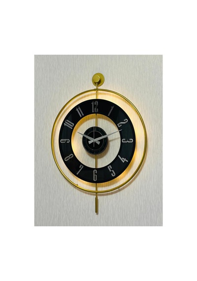 Pey Aksesuar Metal Camlı Duvar Saati 50 X 70 Cm Orta Boy Işıklı Gerçek Cam M51-gold-şeffaf-siyah-gümüş Sarı