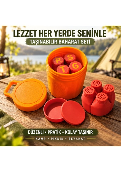 Taşınabilir 4 Lü Baharatlık Seti Mini Kase Ve Taşıma Kabı Turuncu