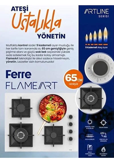 Ferre QEP64CS + SC405 + D063SA Steam Plus 65 Serisi 3'Lü Cam Ankastre Set