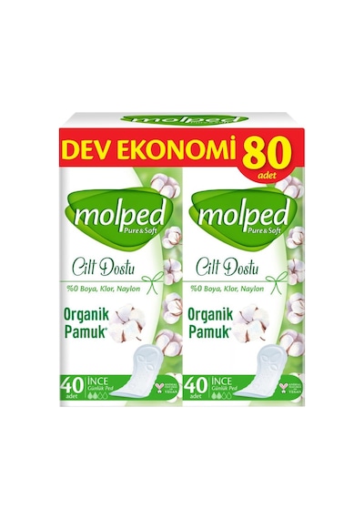 Molped Pure&soft İncelik Günlük Ped 80'li Doğal Pamuk Özlü Nefes Alan Yüzey 3'li Ekonomik Paket Tarı