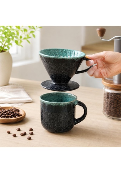 Tr El Yapımı Seramik V60 Dripper, Glossy Black Filtre Kahve Demleme Ekipmanı, Pour Over Kahve Demleme Seti, Barista V Genel