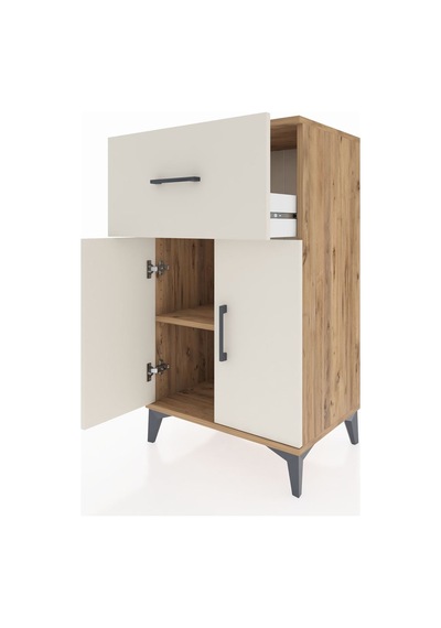 Hyperion Komodin Tek Raflı Tek Çekmeceli 2 Kapaklı 60x44x106 ... Çam