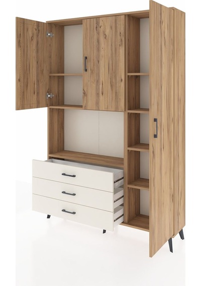 Arges Dolap 7 Raflı 3 Çekmeceli 3 Kapaklı 132x30x195 Çam-çam/... Çam