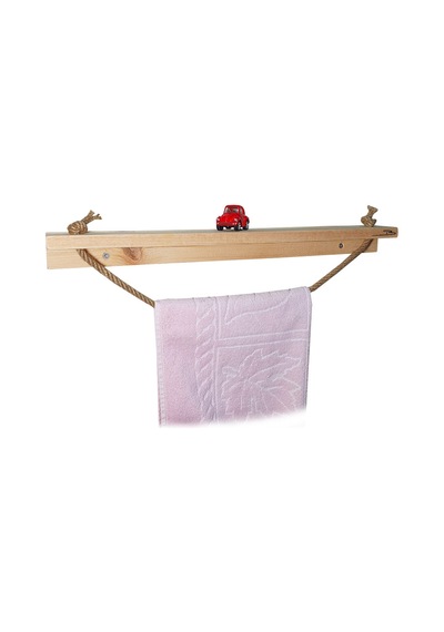 Doğal Ahşap Banyo Havluluk Tuvalet Kağıtlığı Havlupan Jüt İpli Ahşap