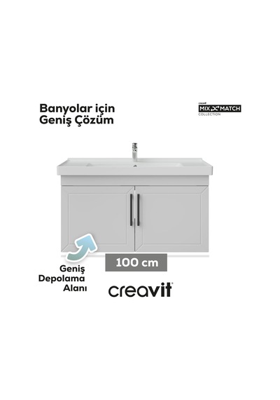 Creavit D20 100 Cm Kapaklı Lavabo Dolabı Beyaz Lake Kapak Beyaz