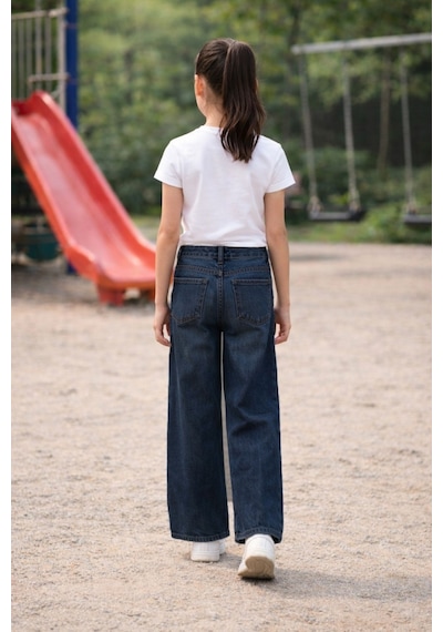 Cedy Denim Cedy Denım Yüksek Kalite Kız Çocuk Yüksek Bel %100 Cotton Palazzo Jean Pantolon Koyu Mavi