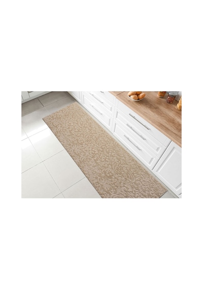 Plato Halı Opqo Sarmaşık Premium Oturma Odası, Salon, Antre, Yıkanabilir Polyester Kaymaz Taban Dark Bej Halı