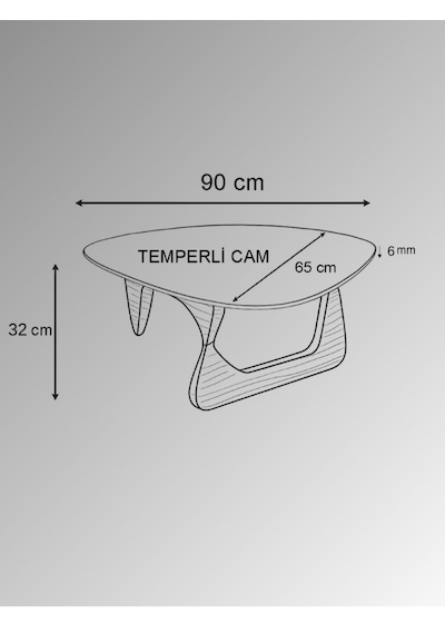 Ceviz Ahşap Modern Cam Orta Sehpa 90x65 (6 mm Temperli Cam )