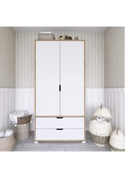 90 Cm Açık Ceviz-beyaz 2 Kapılı 2 Çekmeceli Elbise Dolabı - Gardırop Açık Ceviz & Beyaz 90 Cm Açık Ceviz-beyaz 2 Kapılı 2 Çekmeceli Elbise Dolabı - Gardırop Açık Ceviz & Beyaz