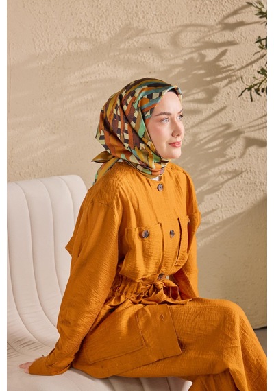 Silk Home Twill İpek Eşarp Şerit Turuncu Çok Renkli
