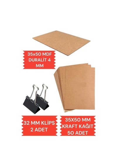 35x50 Duralit 35x50 Kraft Kağıt 50 Adet Ve 2 Adet Klips Çizim Seti