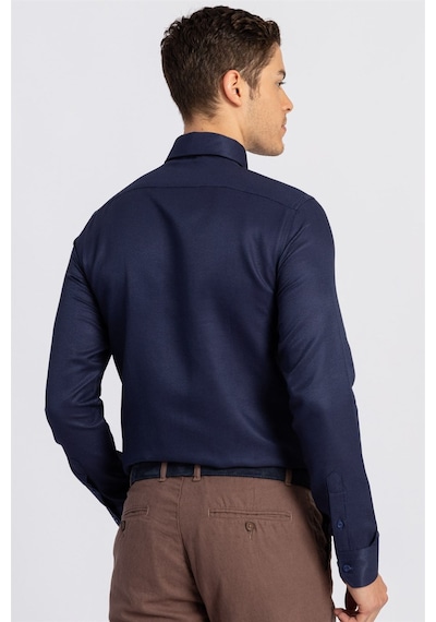 Tudors Slim Fit Dar Kesim Armürlü Erkek Gömlek-16199 Lacivert