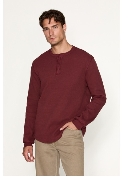 Grımelange Sıella Erkek Organik Pamuklu Patlı Uzun Kollu Bordo Sweatshirt