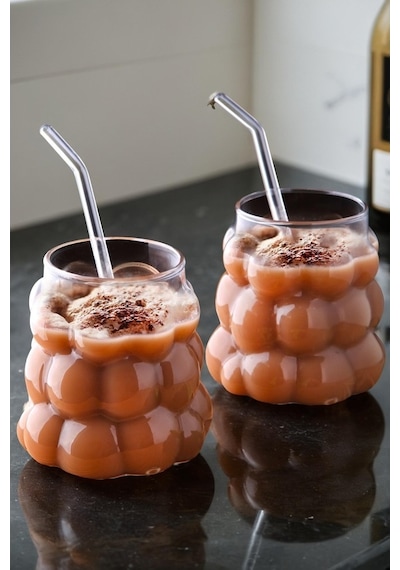 4 Adet Üzüm Kabartmalı Borosilikat Cam Bardak Sunumluk Pinterest Bubble Bardak Soğuk Kahve Bardağı 350 Ml Şeffaf