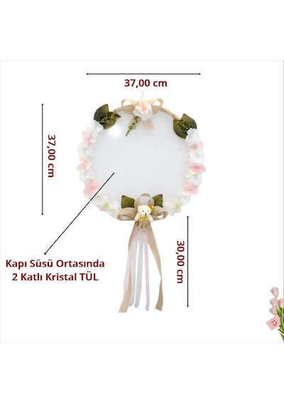 Süslebabypartystore Çiçekli Ve Ayıcıklı 37Cm Kasnak Kapı Süsü Çok Renkli