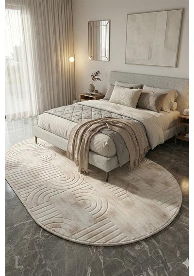 Modern Oval Halı Bambu Dokulu Kaymaz Taban Yumuşak Salon Yatak Odası Halısı Kahve 5001