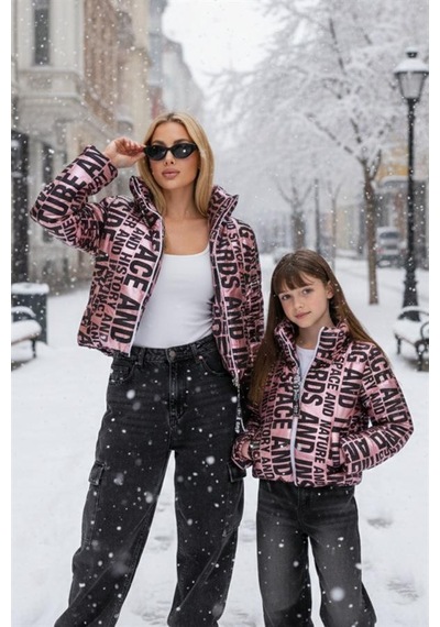 Veraura Lifestyle Kız Çocuk Pembe Parlak Yazılı Şişme Mont