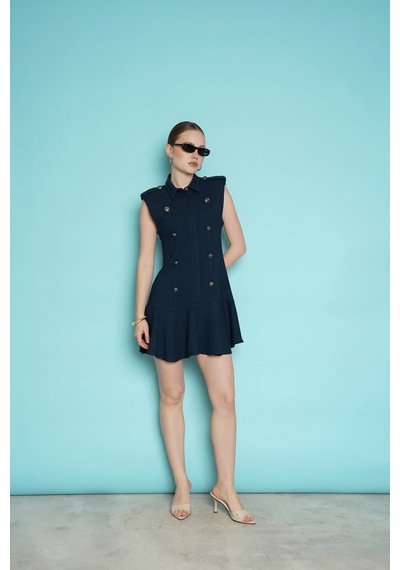 Verymoda Omuzu Apoletli Sıfır Kol Mini Elbise Vmd2974 Lacivert