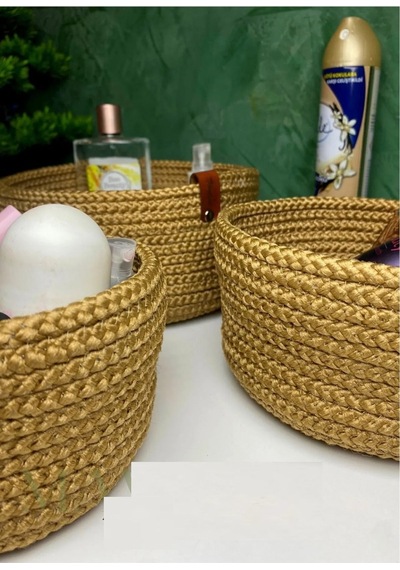 Hasır Jüt Çok Amaçlı Sepet Banyo Mutfak Organizer Sepet Takımı El Dokuma Jüt Jüt