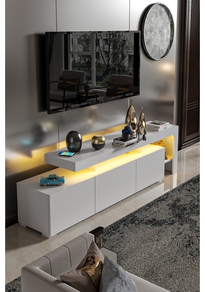 Luma Led Işıklı Tv Ünitesi Beyaz