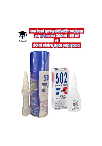 Evo Bond Sprey Aktivatör Ve Japon Yapıştırıcısı 200 Ml -50 Ml Ve 20 Ml Ekstra Japon Yapıştırıcı