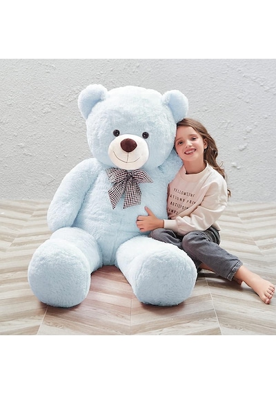 130 Cm Papyonlu Sevimli Peluş Ayı - Sevgiliye Özel Hediye Açık Mavi