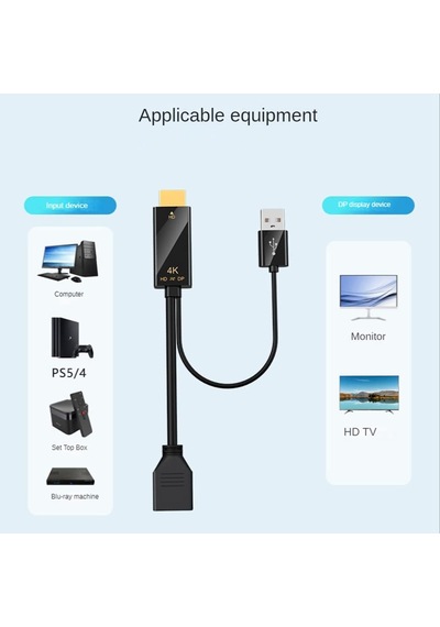 Hdmı To Displayport 4k Usb 2.0 Güç Kaynaklı Kablo Hd To Dp Kablo 4k 60hz - Dp Dönüştürücü Adaptör