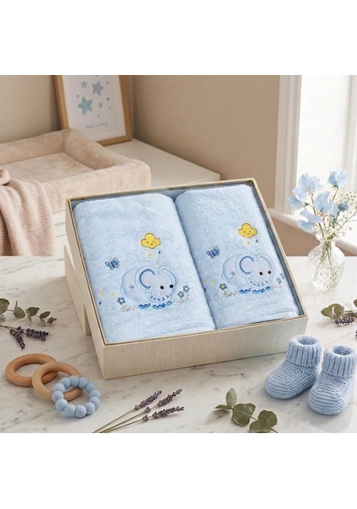 Minel %100 Pamuk 2 Li Set Nakışlı Bebek Çocuk Havlu Seti Standart