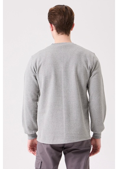 Herba Basic Sweatshirt - Uzun Kollu, Rahat Kesim, Pamuklu, Günlük Ve İş Kullanımı Gri Melanj