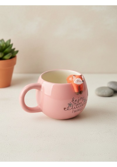 3d Sarkan Sevimli Hayvan Figürlü Seramik Kupa Açık Pembe