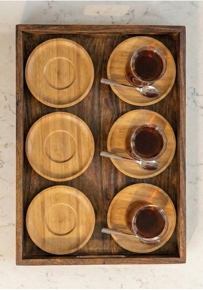 Bambu Çay Tabağı Seti - 6 Parça, 10 Cm Bambu